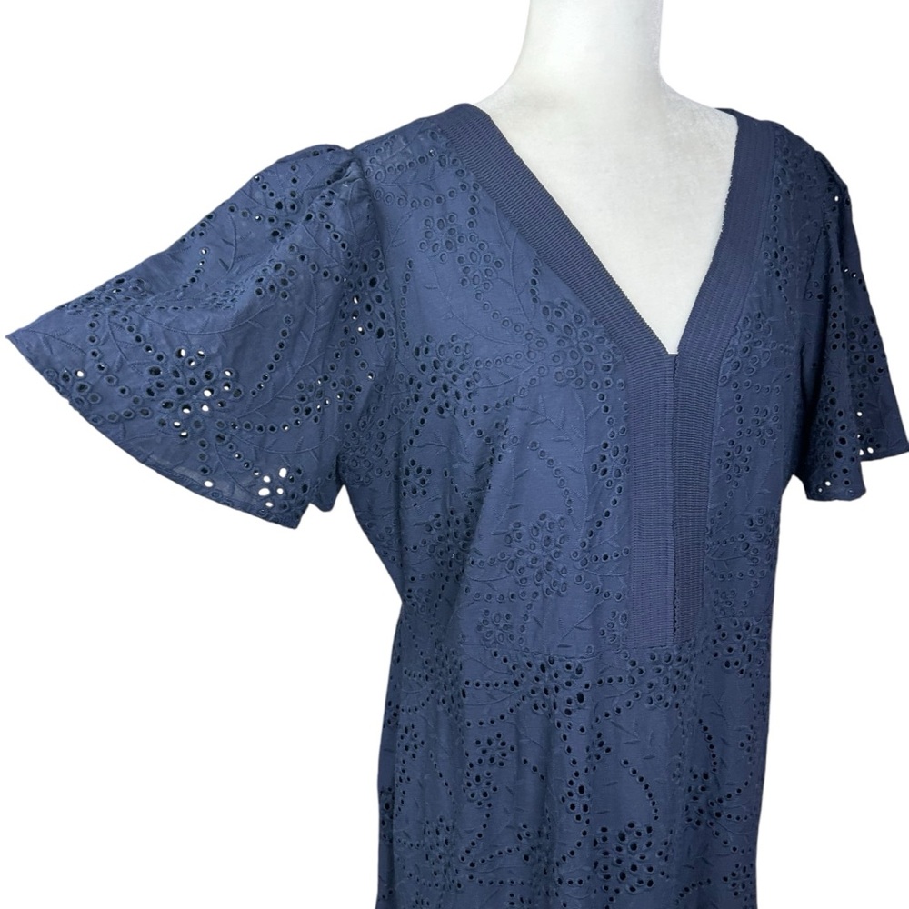 Chico's Navy Eyelet V-Neck Tiered Midi Dress - Picture 11 of 15